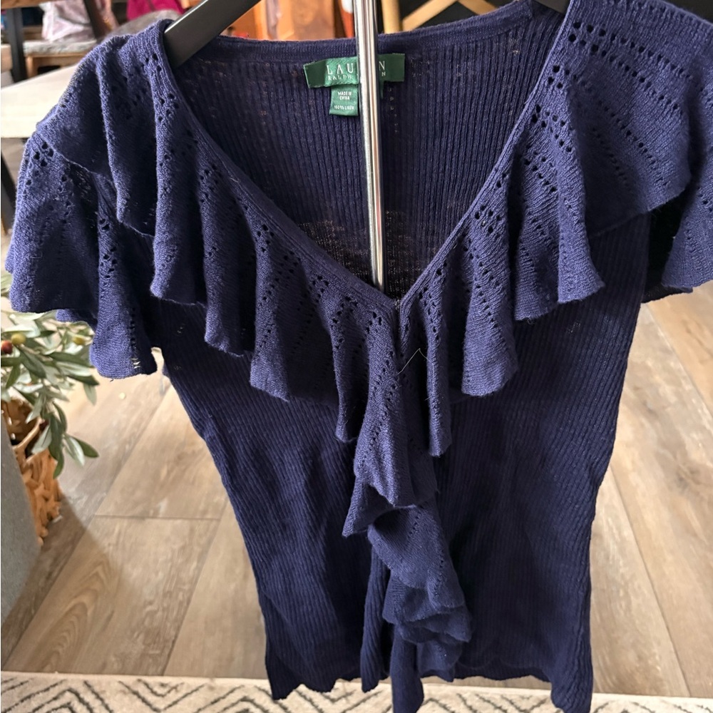 Ralph Lauren Deep Blue Ruffled Blouse